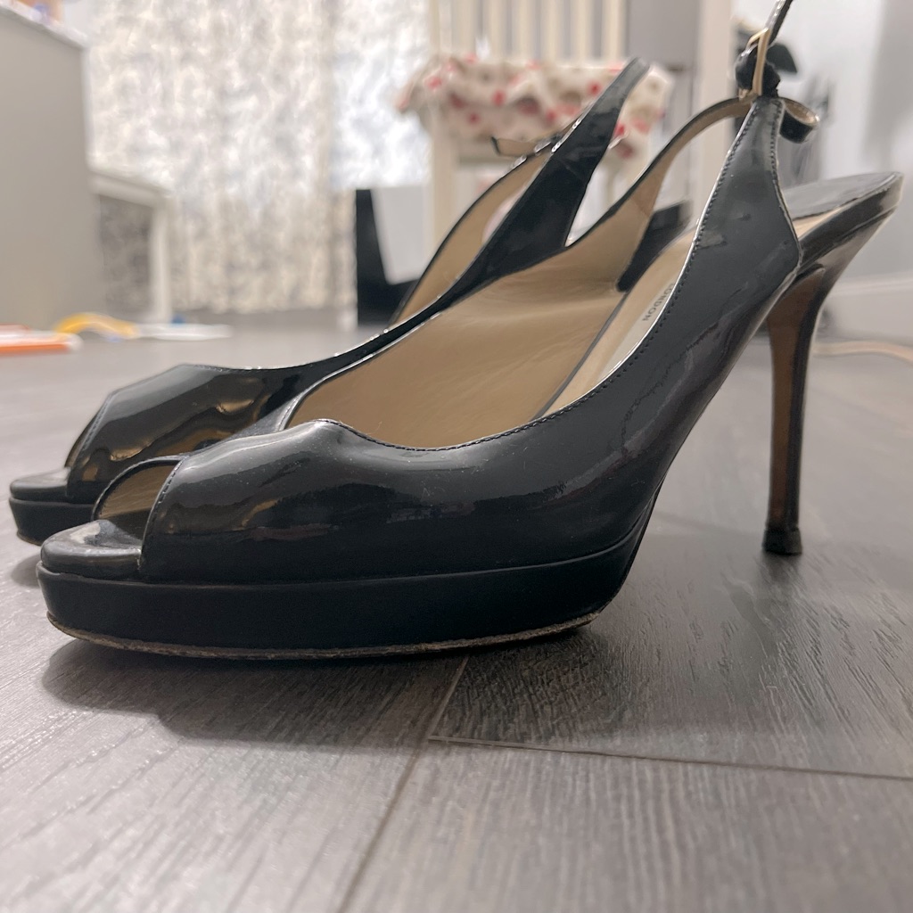 Jimmy Choo Black Patent Leather Slingback Nova Pumps